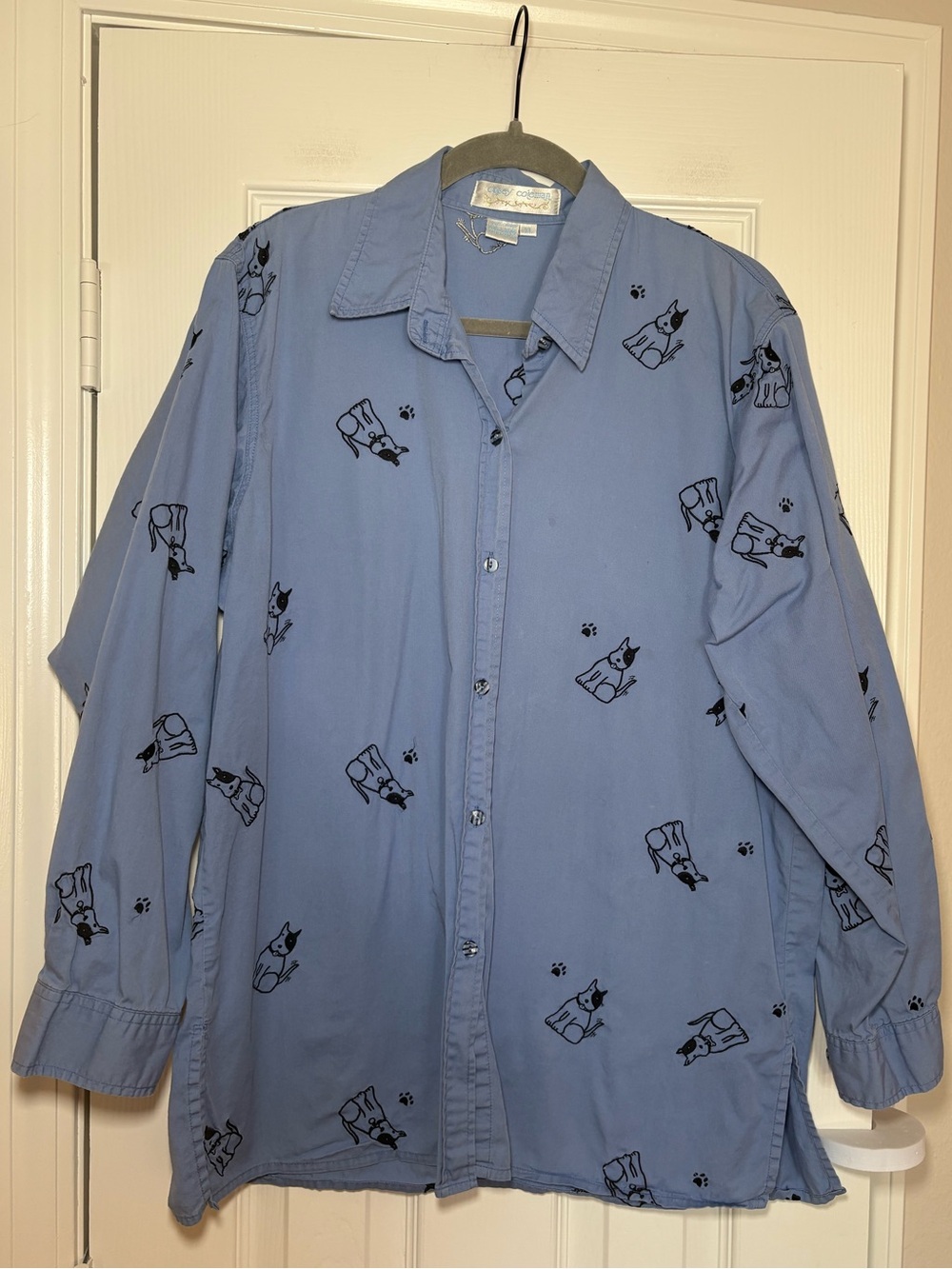 Vintage Casey Coleman Embroidered Dog Print Button Up Shirt XL Cotton